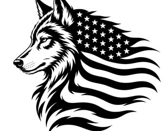 Patriotic Wolf SVG, American Flag Wolf, Wolf Silhouette Cut File