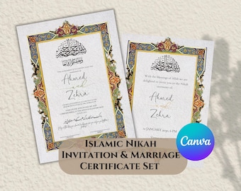 Editable Nikah Invitation & Certificate Template | Islamic Wedding Set | Canva Template | Digital Download