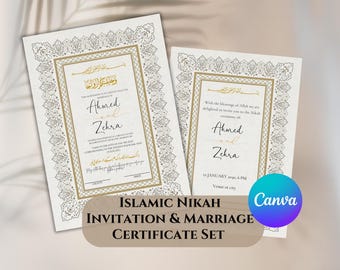 Editable Nikah Invitation & Certificate Template | Islamic Wedding Set | Canva Template | Digital Download