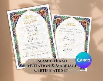 Editable Nikah Invitation & Certificate Template | Islamic Wedding Set | Canva Template | Digital Download