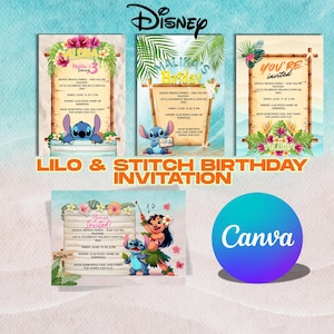 Convite de aniversário de Lilo e Stitch | Convite para festa tropical editável | Ohana significa família | Download digital