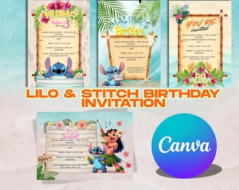 Lilo & Stitch Birthday Invitation | Editable Tropical Party Invite | Ohana Means Family | Digital Download
