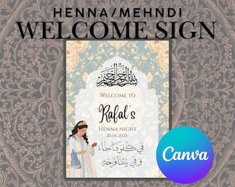 Henna Night Welcome Sign – Arabic & English | Moroccan Style | Editable Canva Template | Instant Download