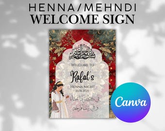 Editable Henna/Mehndi Night Welcome Sign – Instant Digital Download  | Editable Canva Template