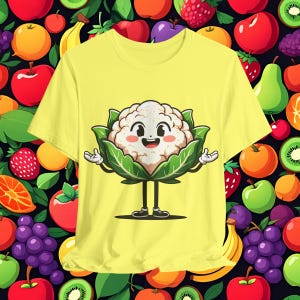 Camiseta divertida de mascota de coliflor, camiseta unisex con gráfico de vegetales, regalo vegetariano, camiseta para amantes de la jardinería, ropa gourmet, camiseta de dibujos animados de verano