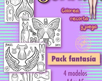 Poupée en papier Sofia à imprimer. Coloriage de tenues de princesse et de fantaisie. Activité manuelle pour enfants et adultes. Téléchargement instantané.