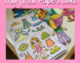 Paper Doll Coloring and Cutting – Easy Version (8 PDF Sheets)