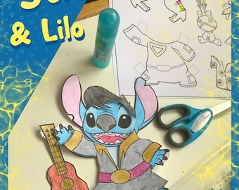 Lilo and Stitch Paper Dolls – Printable Coloring Pages – Instant Download PDF – Disney Inspired Craft for Kids – A4 Digital Activity
