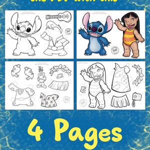 Peut inclure: Un t&eacute;l&eacute;chargement num&eacute;rique avec quatre pages de d&eacute;coupes de personnages d'un film d'animation populaire. Comprend un extraterrestre bleu, une jeune fille et diverses tenues et accessoires. Le texte indique "one PDF with this" et "4 Pages".