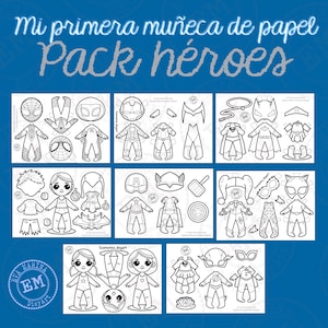 Heroes Pack My First Paper Doll (8 PDF sheets) Marvel DC Cuquitas Ladybugs paperdoll superheroes