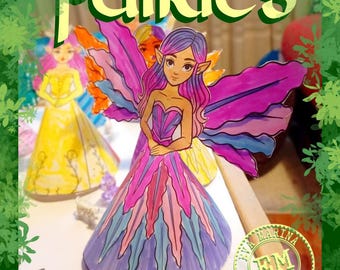 Printable Fairies – Paper Doll Cone Craft in A4 A5 – Black & White Coloring Pages