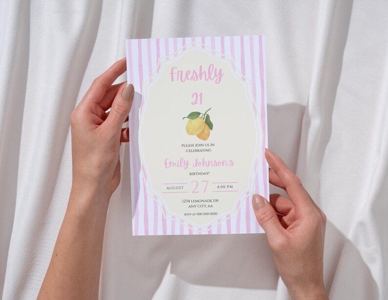 Freshly 21 Birthday Party Invite | Pink & Yellow Lemon Invitation image 10