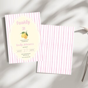 Freshly 21 Birthday Party Invite | Pink & Yellow Lemon Invitation image 3