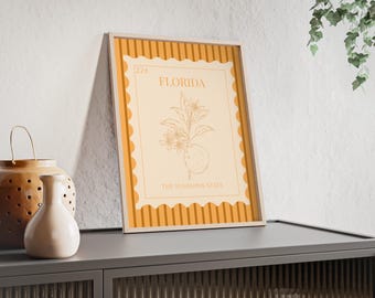 Florida State Flower Wall Art | Vintage Orange Blossom Stamp Poster