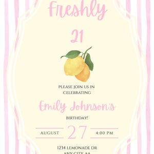 Freshly 21 Birthday Party Invite | Pink & Yellow Lemon Invitation image 4