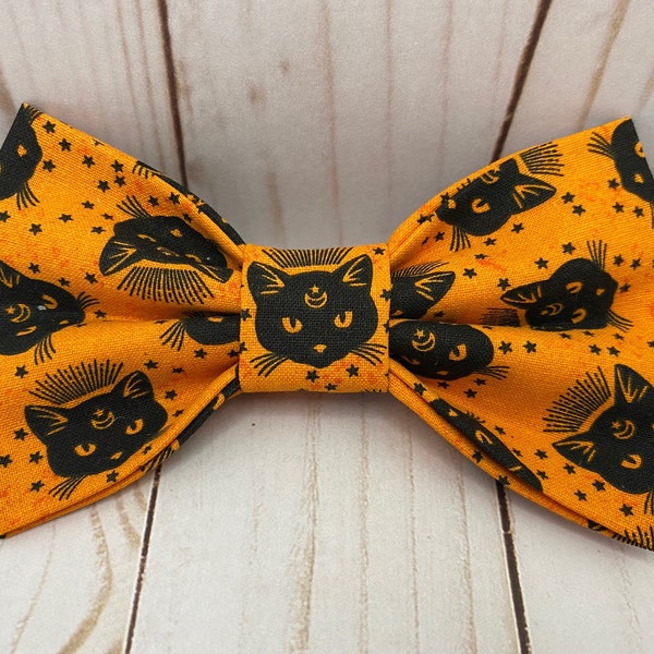 Halloween Dog Bowtie, Bowtie for Cats, Black Cats Bowtie, Dog Mom, Orange Pet Bowtie, Dog Gift, Cat Gift, Cat Mom, Fall Dog Collar Bow