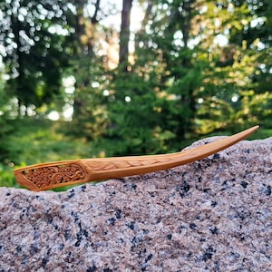 Hand-Carved Wooden Hair Stick – Linden Wood Hair Pin with Deep Relief – Boho Natural Hair Accessory – Gift for Her