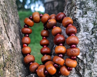 Cherry Wood Bead Bracelet: Boho Earthy Unisex Jewelry