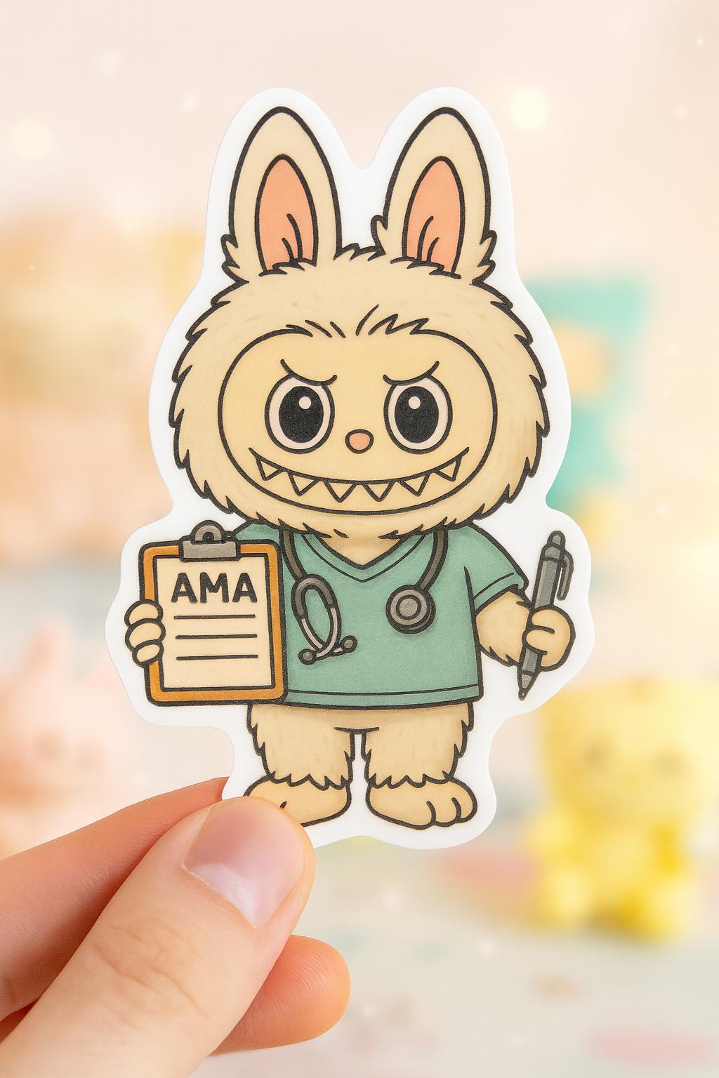 Labubu Healthcare Worker AMA Sticker - Funny Medical Sticker - Kawaii Nurse Doctor Gift - Waterproof Vinyl Decal 3"