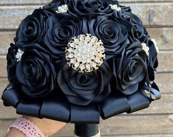 Black Quinceanera Brooch Bouquet: Pearls & Rhinestones, Lasting Keepsake