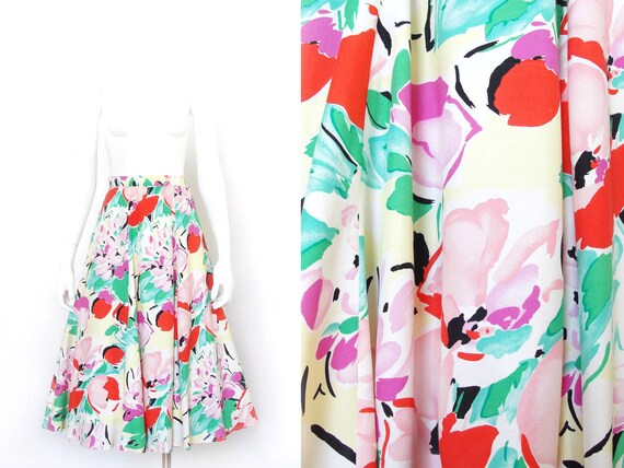 1980s Floral Skirt | 80s Full Skirt | Abstract Pr… - image 1