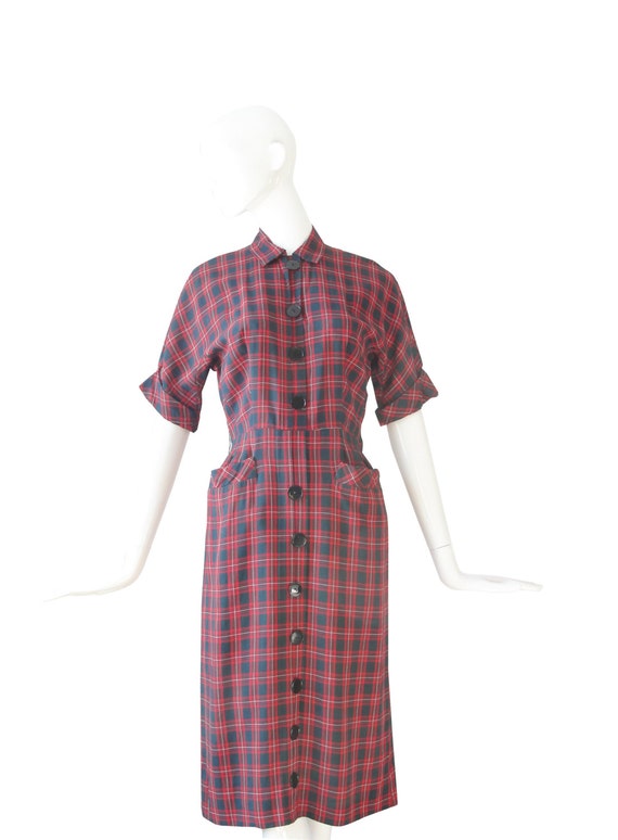 1940s Dress Small • 40s Plaid Wiggle Dress • Fitt… - image 2