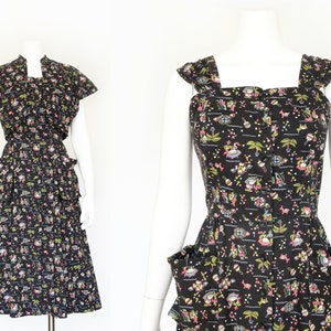 1940s NOVELTY PRINT | 40s Two Piece Mexican Print Dress With Bolero | S / M