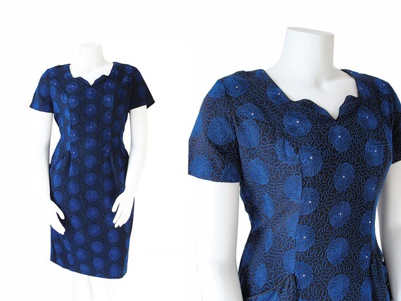1940s Plus Size Dress • 40s Cocktail Dress • Blue