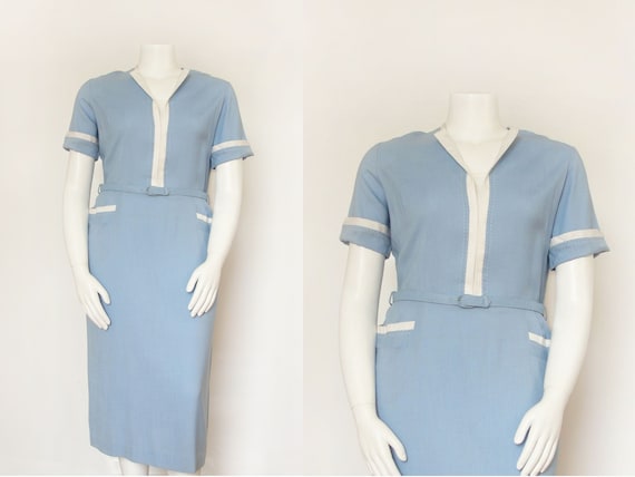 1930s Dress | Vintage 30s Dress | NOS Blue Linen |