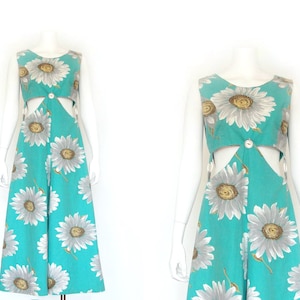 1960s Jumpsuit | Vintage 60s Daisy Romper | Turquoise | Medium M