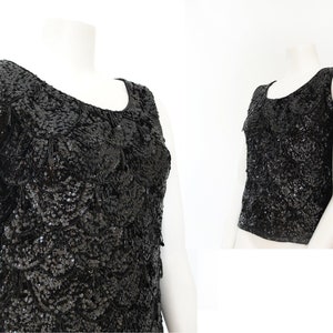1950s Beaded Top | 50s Party Blouse | Black Sleevless | Large L / XL