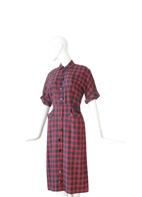 1940s Dress Small • 40s Plaid Wiggle Dress • Fitt… - image 4