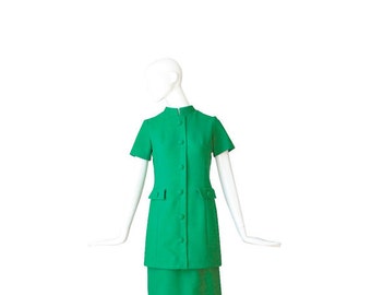 1960s Dress • 60s Designer Green Dress • Medium