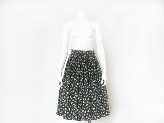 1940s Skirt | Vintage 40s Skirt | Black Floral | … - image 1