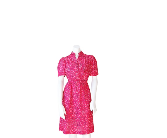 1980s Dress • 80s Hot Pink Floral Dress • Shirt D… - image 1