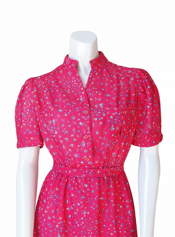 1980s Dress • 80s Hot Pink Floral Dress • Shirt D… - image 3