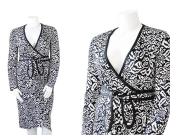 1980s Diane Von Furstenberg Wrap Dress | 80s DVF | Designer Dress |  Large L