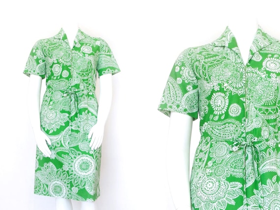 1960s Green Mandala Dress | 60s Hawaiian Volup Dre