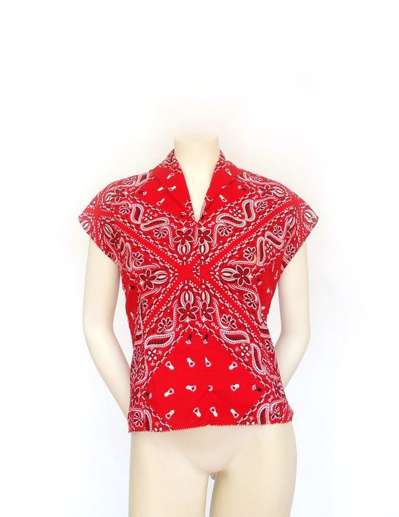 1950s Pin Up Top | Vintage 50s Bandana Shirt | S … - image 2