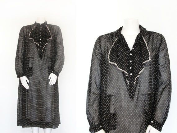 DEADSTOCK 1920s Dress | 20s Day Dress | Black and