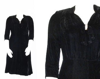 Volup 1940s Velvet Dress | 40s Black Evening Dress | L / XL