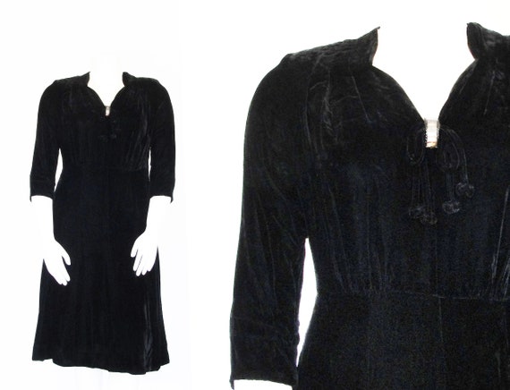 Volup 1940s Velvet Dress | 40s Black Evening Dress