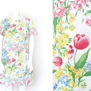 Jaren 80 Bloemenjurk | Vintage jaren 1980 Botanische Dag Jurk | Kleine S