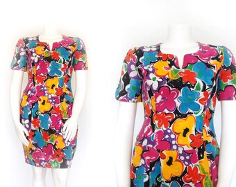 1980s Dress | 80s Vintage Volup Dress | Floral Sheath