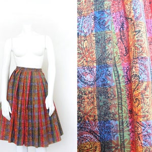 1950s Rainbow Skirt | Vintage Full 50s Paisley Skirt | XXS XS