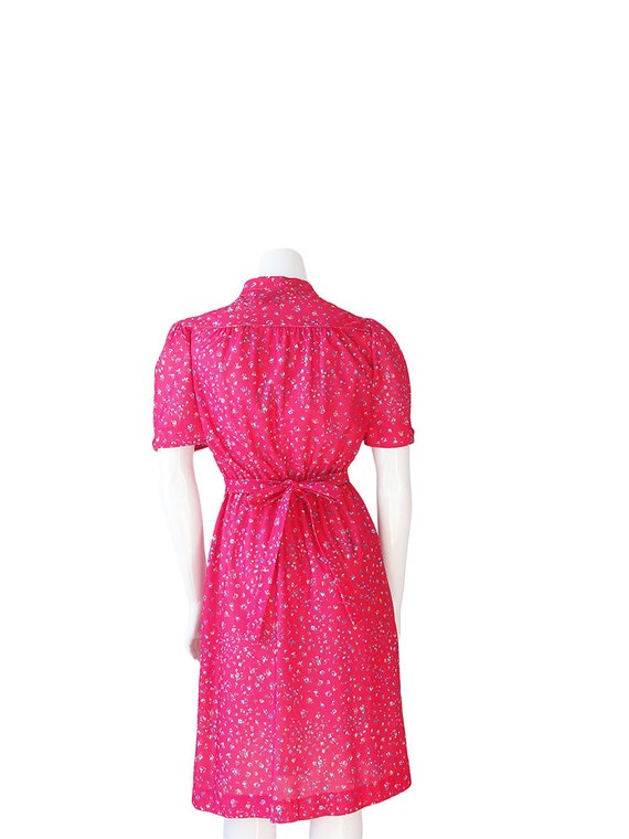 1980s Dress • 80s Hot Pink Floral Dress • Shirt D… - image 5