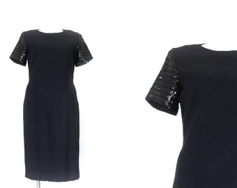 1960s Dress | Vintage 60s Dress | Black Sequined Cocktail Dress | XL XXL