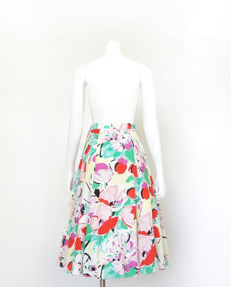 1980s Floral Skirt 80s Full Skirt Abstract Print S Small image 5