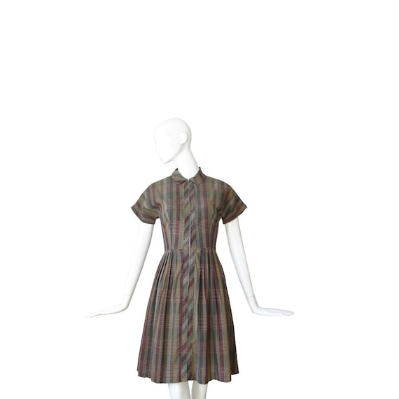 1950s Dress | Vintage 50s Plaid Day Dress | Fit n 