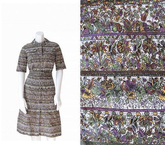 1950s Shirt Dress • 50s Day Dress • Floral Print … - image 1